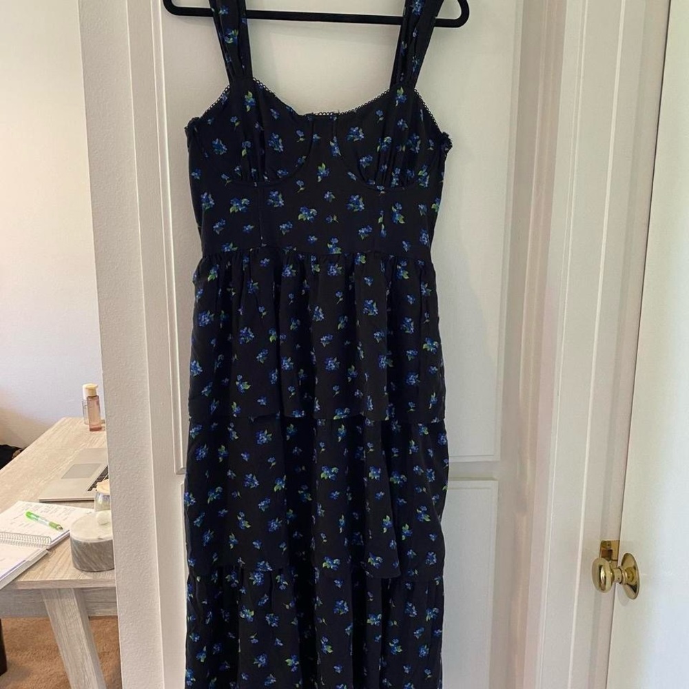 WeWoreWhat Black Maxi Dress with Blue Floral Pattern